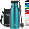 Milu - Thermo in acciaio inox da 350/500/750/1000ml/1,5L borraccia termica, a prova di perdite, a doppia parete, adatta per bevande gassate, con spazzola per la pulizia (Verde, 350ml)