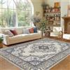 MAST DOO Tappeto per soggiorno, 160 x 230 cm, boho a pelo corto, lavabile, per camera da letto, soggiorno, grande, antiscivolo, design vintage, per sala da pranzo, ufficio, arredamento, blu/bianco