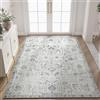 TOPICK Tappeto per soggiorno, lavabile, a pelo corto, retrò, 150 x 210 cm, grigio, motivo floreale, orientale, antibatterico, pieghevole, morbido, antiscivolo, camera da letto, cameretta dei bambini