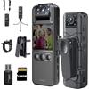 TOSBARRFT Body ycam da 128 GB con lente girevole a 180°, fotocamera sportiva con batteria da 6 ore, visione notturna, fotocamera portatile per animali domestici, ufficio, lavoro di sicurezza, monitoraggio della