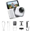 Insta360 GO Ultra Pack Creator Bianco- Mini action cam 4K, vlog camera, fotocamera POV a mani libere, sensore 1/1,28″, pockect cam 53 g, FOV 156°, autonomia 200 min, indossabile per sport, vlog