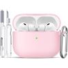 TNSNK for AirPods Pro 3 Case, Silicone Shockproof Protection Case with Clean Kit & Keychain, Support Wireless Charging - Pink