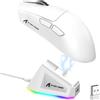 LexonElec x ATTACK SHARK X11 Mouse da Gioco Wireless con Dock di Ricarica Magnetico RGB, Sensore PixArt PAW3311, Leggero 59g Mouse da Gioco Tri-Mode, Cablate/2.4G/BT, Fino a 22K DPI per PC/Mac-Bianco