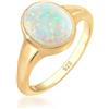 Elli Anello da donna sigillo alla moda con opale sintetico in argento Sterling 925 placcato oro, 12, Argento Sterling 925, argento Sterling 925., Opale
