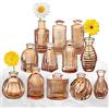 PHUNTTEK Set di 12 vasi in vetro ambrato, piccoli vasi in vetro per fiori, moderni a coste, in vetro ambrato, per decorazione, vaso di fiori sfuso, decorazione vintage, centrotavola per matrimoni, rustici,