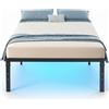 FurnitureR Single Metal Platform, Bed Frame with RGB LED Light, Minimalist Adults Bed Base, Strong Slat Support, Easy Assembly, Dorm, School, Bedroom Supplemental Bed Frame, 90 x 194 cm