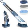 AMFUN Spazzola per Piatti Cucina Set, Spazzola Lavapiatti con Dispenser per Detersivo, Spazzola da cucina con 4 Multifunzione Testine Ricambio e Base di Stoccaggio per Piatti, Pentole, Lavelli