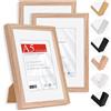 HIMEETIME® 3x Cornice Foto in Legno Quercia A5 14.8x21 cm,Passepartout 10X15cm,Cornice per foto 15x21 medie con vetro artificiale infrangibile - Montaggio a parete o esposizione da tavolo