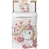 DJDEA Copripiumino Singolo Unicorno, Microfibra Copripiumino Singolo Bambina 135 x 200 cm - Set CopripiuminoSingolo la 2 Federa del Cuscino (50 x 75 cm)