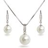 Schöner-SD SCHÖNER SD, set di gioielli con perle, con collana e orecchini pendenti fatti a mano e decorati con zirconi, in argento 925 rodiato e argento, colore: bianco, cod. Set-Fi14-ww