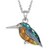Kiara Jewellery - Collana con ciondolo a forma di Kingfisher intarsiato con conchiglia di abalone bluastro verde e arancione, su catenina da 45,7 cm