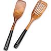 Ayiaren 2 pezzi migliori spatola in legno buone impugnature utensili da cucina in legno per pesci, uova, torta con intaglio tornitori set antiaderente spatole da cucina
