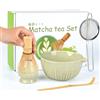 WuikerDuo Kit Matcha Verde Premium, Set Completo 5 Pezzi con Frustino Bambù & Ciotola per Cerimonia del Tè, Ideale per Preparare Matcha Latte, Dessert o Regalo - Incluso Matcha Whisk e Accessori
