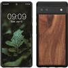 kwmobile Custodia Compatibile con Google Pixel 6a Cover - Protezione in Legno per Smartphone - Back Case con Bumper in Silicone TPU - Marrone Vintage/Marrone Legno di Acacia