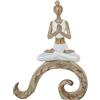 DRW Figura Donna meditando su un piedistallo in resina bianca e naturale 25x19x6 cm