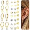 CASSIECA 15Paia Orecchini Donna Oro, Set Orecchini Donna Uomo Piercing Orecchio Acciaio Chirurgico Cerchio Oro 14K Piercings Helix Piercings Cartilagine Trago Anallergici Multi Piercing Orecchio
