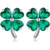 Reffeer Orecchini a lobo in argento Sterling 925 con zirconia cubica a forma di quadrifoglio, per donne e adolescenti, orecchini a forma di quadrifoglio verdi, San Patrizio