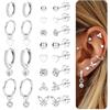 CASSIECA 15Paia Orecchini Donna Argento, Set Orecchini Donna Uomo Piercing Orecchio Acciaio Chirurgico Cerchio Argento Piercings Helix Piercings Cartilagine Trago Anallergici Multi Piercing Orecchio