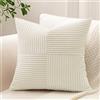 Sungeek 1 Pezzi Federe Cuscini 40x40 in Morbido Velluto a Coste, Fodere per Cuscini Decorativi con Motivo a Strisce e Patchwork Croce Copricuscini Cuscino per Divano Letto Soggiorno, Bianco Crema