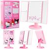 Get Trend Hello Kitty Sanrio Specchio Vanity con 16 LED Luci Tri-Fold Illuminare Specchi da Trucco con 3 Modalità Ingrandimento e Sensore Touch