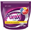 Clovin Purox Purox Trico Caps Capsule di detersivo Color, potente rimozione delle macchie, pulizia profonda con freschezza a lunga durata, 58 lavaggi, 58 pezzi x 13 grammi, confezione Doypack