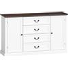 HOMCOM Credenza da Cucina Stile Vintage con 4 Cassetti e 2 Armadietti con Mensole Regolabili, 147x40x87, Legno Bianco | Aosom Italy