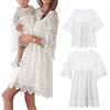 Loalirando Abito Mamma e Figlia Uguale Elegante Cerimonia Vestito in Pizzo Tinta Unita Maniche Lunghe per Madre e Figlia Festa Compleanno S-XL 0-5 Anni (A-Bianco-Mamma, Large)