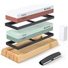 Aoresac Pietra per Affilare 4-in-1 Affilacoltelli Professionale 400/1000/3000/8000 con Guida Angolare, Pietra di Correzione, Base Bambù per Cucina