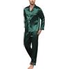 Reliwel Pigiama da Uomo in Raso Pigiama Uomo a Maniche Lunghe con Bottoni Set Pigiami Due Pezzi Classic Aperto Davanti Pigiami con Tasche e Pantaloni Lunghi Morbido