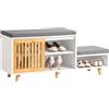 SoBuy FSR125-WN Panca per scarpe con 2 posti e 1 panca con porta scorrevole con panca portaoggetti Cassettiera per scarpe Cassettiera per bambini