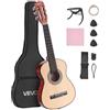 VEVOR Chitarra Classica, 780 mm, in Legno per Principianti, con Corde in Nylon, Custodia Morbida, Tracolla, Accordatore, Corde Extra, Plettri, Capotasto, Tiglio, per Adolescenti, Adulti, Naturale