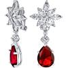 Bling Jewelry Bridal Art Deco Stile Cluster Floreale Aaa Cz Rosso Dichiarazione Dangle Teardrop Chandelier Clip Su Orecchini Per Le Donne Simulato Rubino Placcato Argento