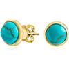 Bling Jewelry Orecchini a bottone a cupola rotonda con castone blu semplice compresso turchese per donne in argento sterling placcato oro 14K.
