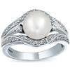 Bling Jewelry Anello di fidanzamento personalizzato in stile Art Deco da sposa con perla coltivata d'acqua dolce bianca per donne, con pavé e tripla fascia divisa in argento sterling .925 personalizzabile.