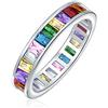 Bling Jewelry Anello Eternity con Zirconi Cubici AAA LGBTQ Colorato Arcobaleno Canale Rettangolare Taglio Smeraldo Baguette CZ per Anniversario e Matrimonio per Donna in Argento Sterling .925 Anelli Impilabili 4MM