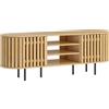 HOMCOM Mobile TV, mobile per televisori 152,4 cm, 2 ante a doghe, apertura a pressione, 140x40x52cm, legno naturale | Aosom Italy