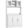 HOMCOM Mobile Dispensa con 4 Armadietti, 2 Ripiani Aperti e Piano da Lavoro, in Legno e Vetro, 108x35x180 cm, Bianco | Aosom Italy