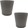 Relaxdays Vaso da Fiori, Set da 2, Vaso con sottovaso, Righe, H x D: 20 x 20 cm, plastica, Grigio Chiaro