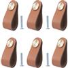 BOOLSFMAM 6 maniglie in pelle per mobili, 6,4 x 2,5 cm, fatte a mano, per mobili, in pelle, per cassetti, armadi da cucina, guardaroba