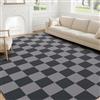 SOANNY Tappeto soggiorno 200x300 cm pelo corto motivo a quadri lavabile antiscivolo nero-grigio