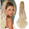Dcbaboo Coda di Cavallo Extension Ricci Coda Capelli Extension con Pinza 45cm Posticci per Capelli Mossi Coda Finta Sintetici Lunghi Naturali Ponytail, Biondo scuro Ombré Biondo chiaro