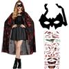 Moerstar Mantello Halloween Bambina Donna, Mantello Vampiro Nero con Cappuccio Insanguinato con Maschera Occhi e Adesivi Tatuaggi per Halloween Carnevale Cosplay (Donna)