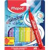Maped Marker'Peps - Pennarelli per finestre, punta larga 5 mm e inchiostro cancellabile ad acqua, 6 pennarelli assortiti con superfici vetrate + 1 panno in microfibra, 20 x 20 cm