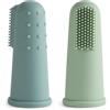 Vicloon Spazzolini Neonati in Silicone, Set de 2 Spazzolino da Dito, Spazzolino da Denti in Gomma con Custodia, Multicolore Spazzolini Bambini, Morbido e Sicuroper, 6-18 Mesi Bambini, Verde e Blu