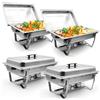 Leutheria Set 4 Scaldavivande LEUTHERIA - Chafing dish professionale in acciaio inox alimentare SS201 per buffet/bagnomaria professionale/mantenimento caldo/catering/hotel/ristorante - 9L capacità