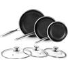 Innerwell Set di padelle Antiaderente 20/24/28 cm, 3 Pezzi Padella Acciaio Inox Induzione con Coperchio, Rivestimento a nido d'ape antigraffio, Padelle Adatte Per Forno, Senza PFOA