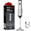 Bonsenkitchen Montalatte Elettrico Ricaricabile con Supporto, 3 Velocità, Frullatore in Acciaio Inossidabile Rimovibile, Design Silenzioso per Cappuccino, Matcha, Regali per la Cucina