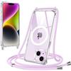 Jrkvniv Magnetica Trasparente Cover per iPhone 14 Plus con Cordino, Compatibile con Magsafe, Ultra Sottile Silicone TPU Antiurto Custodia con Collana Laccio rimovibile per iPhone 14 Plus, Viola