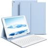 GKABXY Custodia con Tastiera per iPad 9/8/7 generazione (2021/2020/2019) da 10,2 pollici, retro morbido in TPU con portapenne, layout QWERTZ, tastiera magnetica Bluetooth rimovibile, azzurro