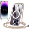Jrkvniv Magnetica Trasparente Cover per iPhone 14 Pro Max con Cordino, Compatibile con Magsafe, Ultra Sottile Silicone TPU Antiurto Custodia con Collana Laccio rimovibile per iPhone 14 Pro Max, Cachi